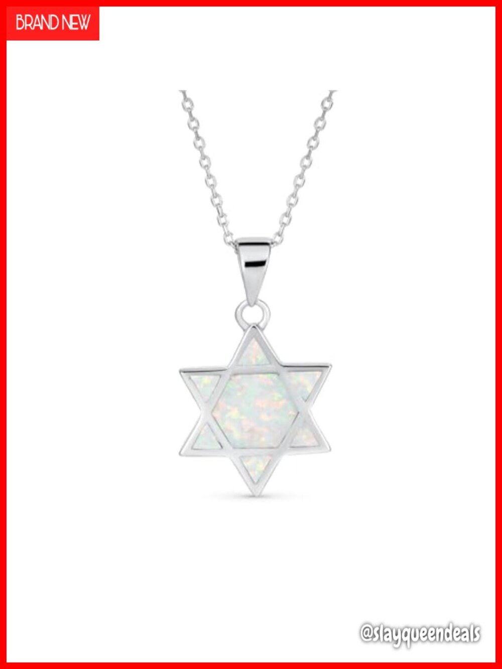 Opal Star of David Pendant Necklace 925 Sterling Silver Rhodium Plated